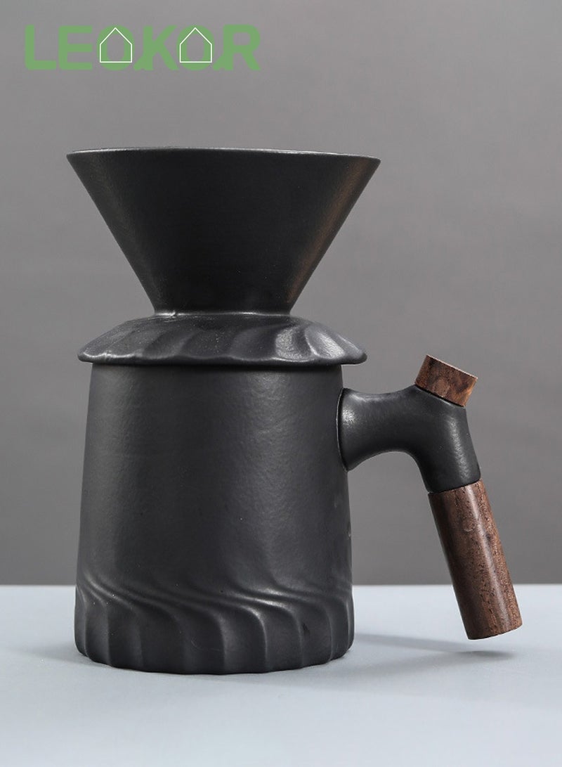 LEOKOR Pour Over Coffee Maker Set with Permanent 60° Angled V-Shaped Coffee Dripper Ceramic Brewer Manual Coffee Maker for 1-2 Cup Black - Image 1