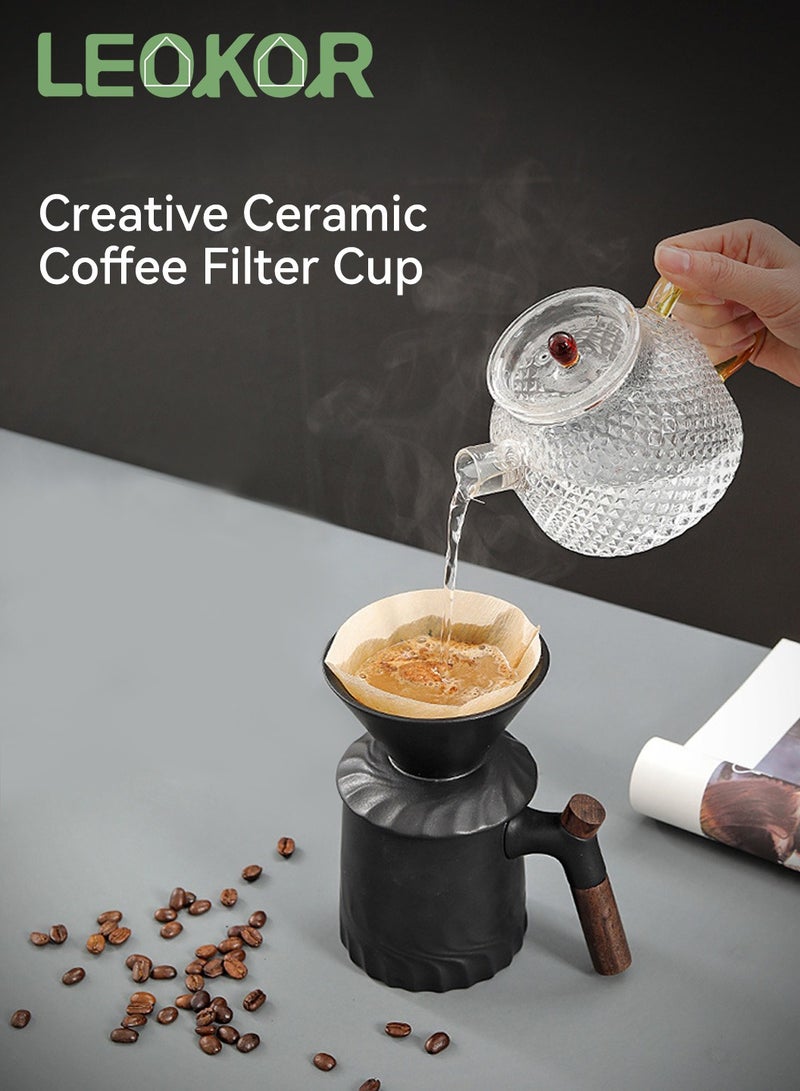 LEOKOR Pour Over Coffee Maker Set with Permanent 60° Angled V-Shaped Coffee Dripper Ceramic Brewer Manual Coffee Maker for 1-2 Cup Black - Image 2