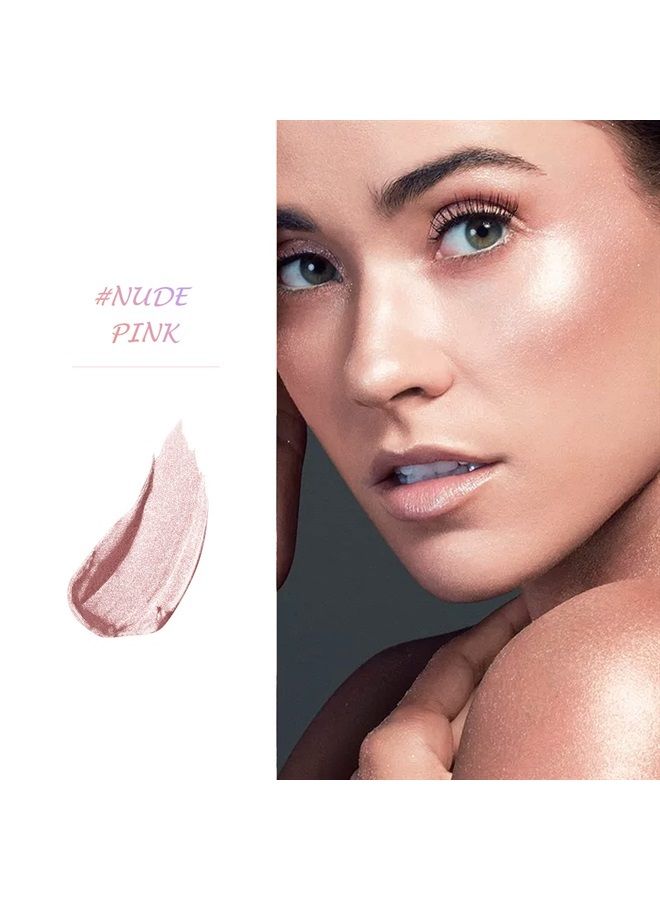 LSxia Highlighter Makeup Palette Shimmer Contour Palette Powder for Brighten Face Contour Gold Cheek Highlight Makeup, Long Lasting Highlighter Powder with Mirror for Illuminator Makeup (NUDE PINK) - Image 1