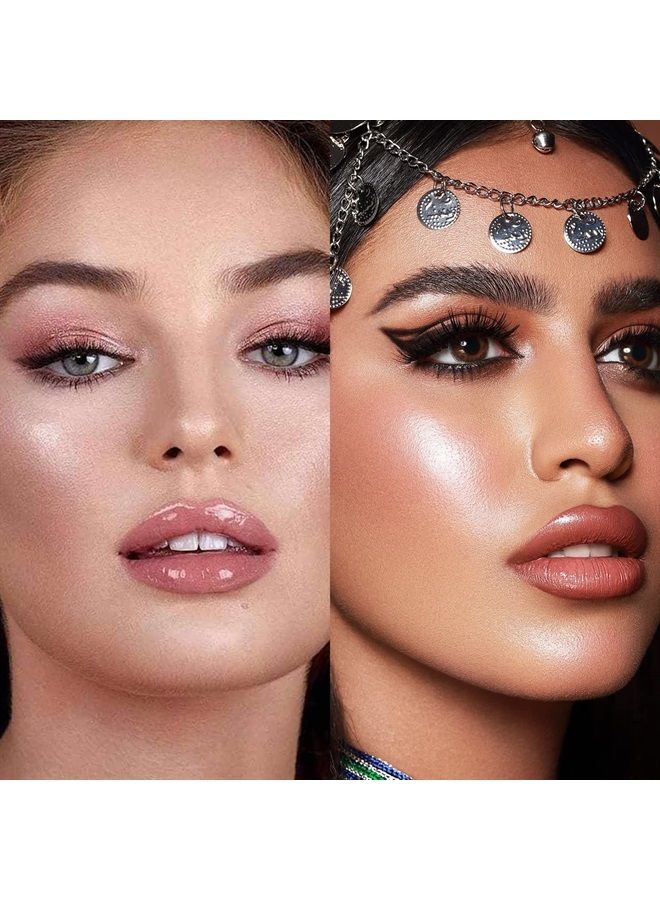 LSxia Highlighter Makeup Palette Shimmer Contour Palette Powder for Brighten Face Contour Gold Cheek Highlight Makeup, Long Lasting Highlighter Powder with Mirror for Illuminator Makeup (NUDE PINK) - Image 2