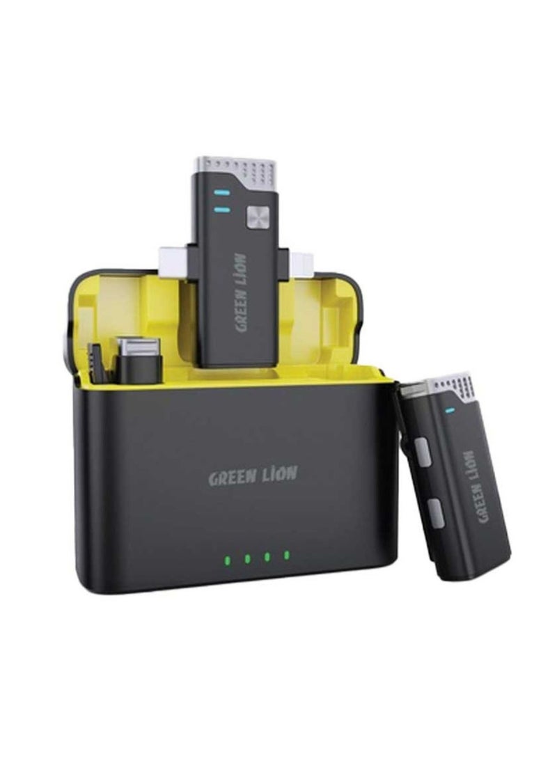 GREEN LION 2 In 1 360° Microphone USB-C Lightning / 21 Hours Working Time / Automatic Pairing / Up to 20m Transmission Range / Noise Cancelling - Black  - Image 1