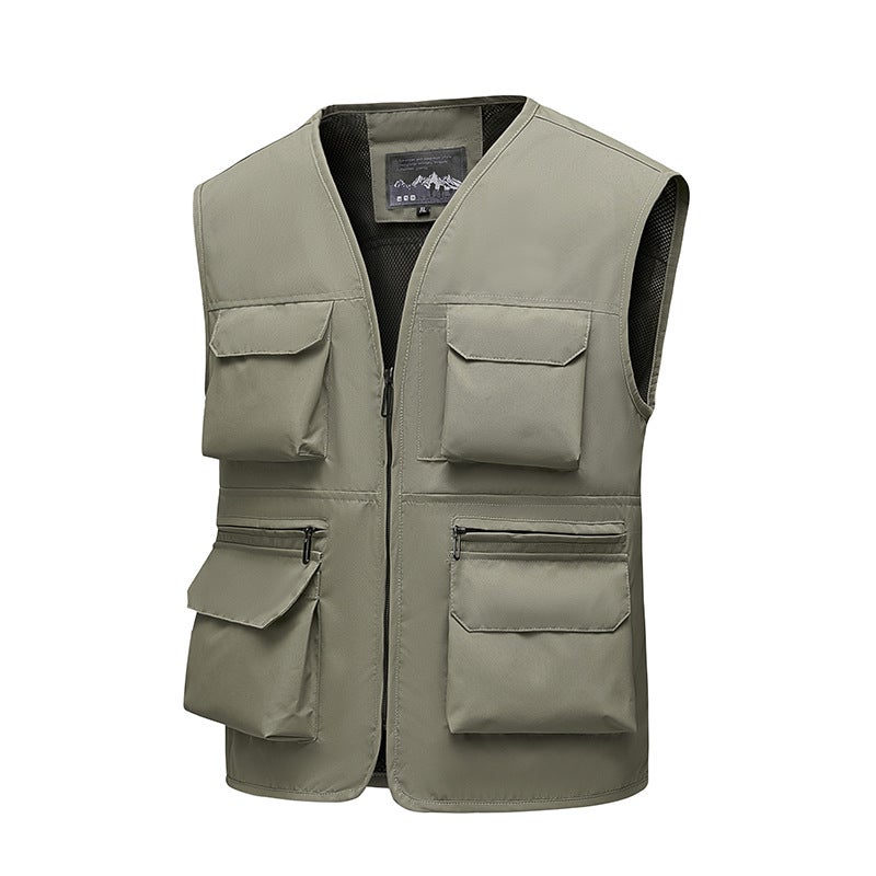 New Trend For Young And Middle-Aged People Outdoor Multi-Functional Work Vest Zipper Multi-Flap Pocket Pants Jacket Spring - Image 4