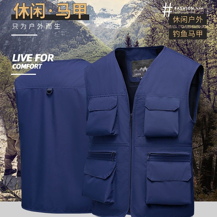 New Trend For Young And Middle-Aged People Outdoor Multi-Functional Work Vest Zipper Multi-Flap Pocket Pants Jacket Spring - Image 2