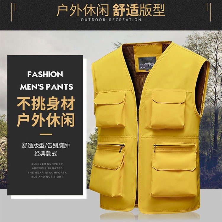 New Trend For Young And Middle-Aged People Outdoor Multi-Functional Work Vest Zipper Multi-Flap Pocket Pants Jacket Spring - Image 3