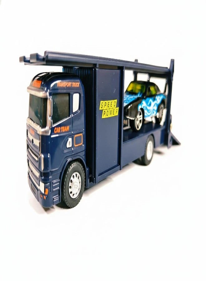eToymart Die Cast Transport Truck with Sports Car for Toddlers | Kids Trailer Toy with Mini Racing Car | Metal Carrier Vehicle for Boys and Girls 3+ Years | Friction Powered Transporter Toys (Blue) - Image 3