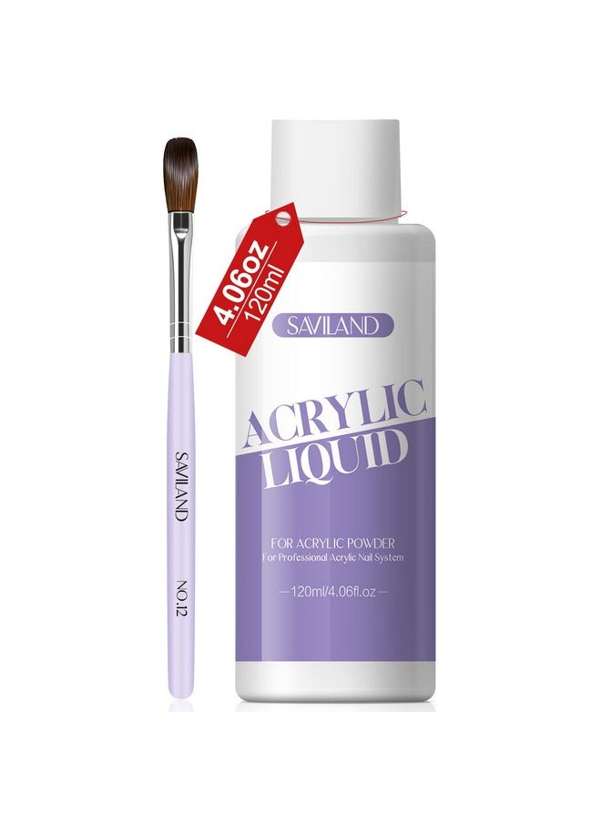 Saviland SAVILAND Monomer Acrylic Nail Liquid: 4 oz Acrylic Liquid Monomer with #12 Acrylic Nail Brush for Acrylic Powder Application, Non-Yellowing Acrylic Nail Monomer Liquid for DIY Home & Nail Salon Use  - Image 1