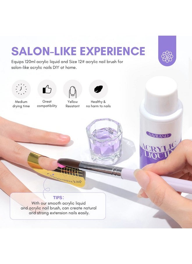 Saviland SAVILAND Monomer Acrylic Nail Liquid: 4 oz Acrylic Liquid Monomer with #12 Acrylic Nail Brush for Acrylic Powder Application, Non-Yellowing Acrylic Nail Monomer Liquid for DIY Home & Nail Salon Use  - Image 2