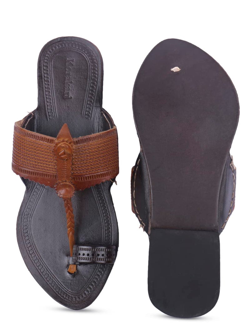 KORAKARI Women's Genuine Leather Kolhapuri Flip Flop Handmade Chappal Anti Slip Sandals (UK-07, Multi Color) - Image 5