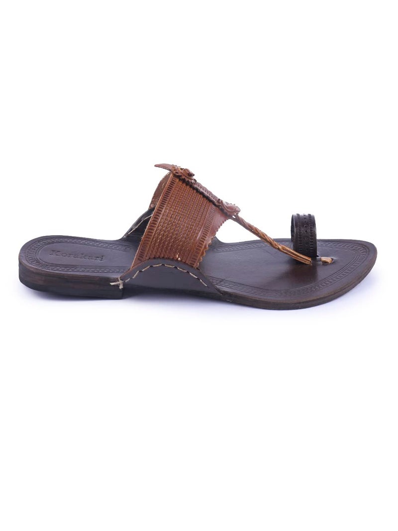 KORAKARI Women's Genuine Leather Kolhapuri Flip Flop Handmade Chappal Anti Slip Sandals (UK-07, Multi Color) - Image 2