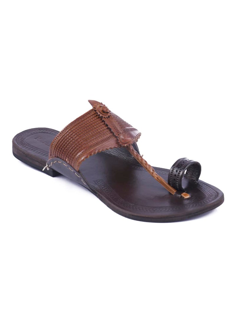 KORAKARI Women's Genuine Leather Kolhapuri Flip Flop Handmade Chappal Anti Slip Sandals (UK-07, Multi Color) - Image 1