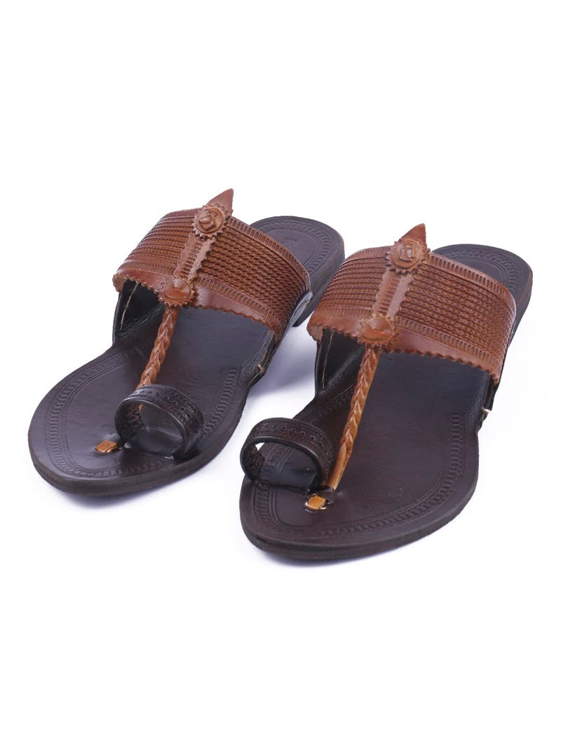KORAKARI Women's Genuine Leather Kolhapuri Flip Flop Handmade Chappal Anti Slip Sandals (UK-07, Multi Color) - Image 4