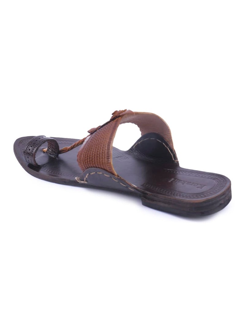KORAKARI Women's Genuine Leather Kolhapuri Flip Flop Handmade Chappal Anti Slip Sandals (UK-07, Multi Color) - Image 3