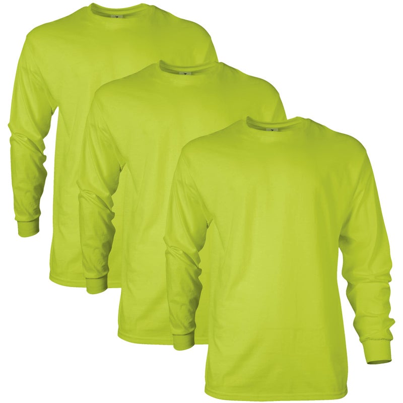 Gildan Mens Ultra Cotton Long Sleeve TShirt Style G2400 Multipack Safety Green 3Pack Large - Image 2