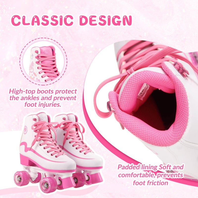 METROLLER Classic Roller Skates Girls Ages 8-12 Women's Quad Skates with Light up Wheels, High-top PU Leather Indoor Recreational Skates - Image 3