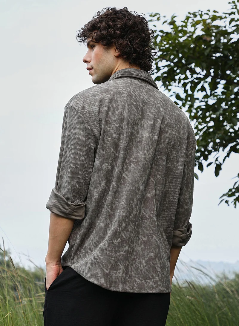 CAHOOT  Men's Ash Grey Faded Corduroy Oversized Shirt for Men | Best Price UAE