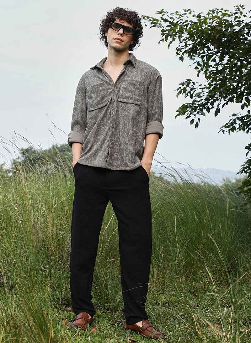 CAHOOT  Men's Ash Grey Faded Corduroy Oversized Shirt for Men | Best Price UAE