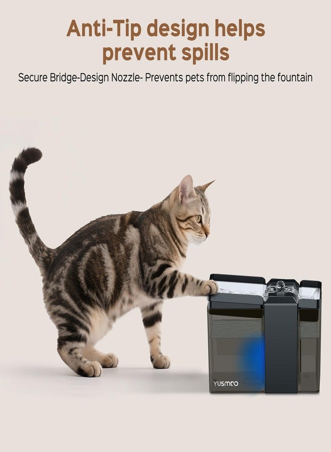 YUSMOO Automatic Cat Water Fountain, 2.2L/74oz Pet Fountain with 304 Stainless Steel Drinking Top, Ultra-Quiet Pump, Triple Filtration & LED Water Level Alert, BPA-Free Plastic for Cats and Small Dogs - Image 4