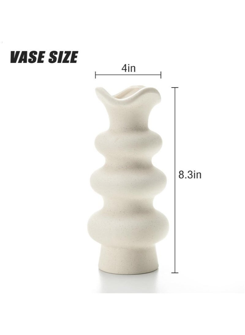 كيلا مزهريات خزفية بيضاء عصرية مزخرفة، قطعة واحدة، لديكور المنزل، مزهرية تجريدية بسيطة لعشب البامباس، مزهرية زهور بوهو، مزهرية كريمية أنيقة - Image 4