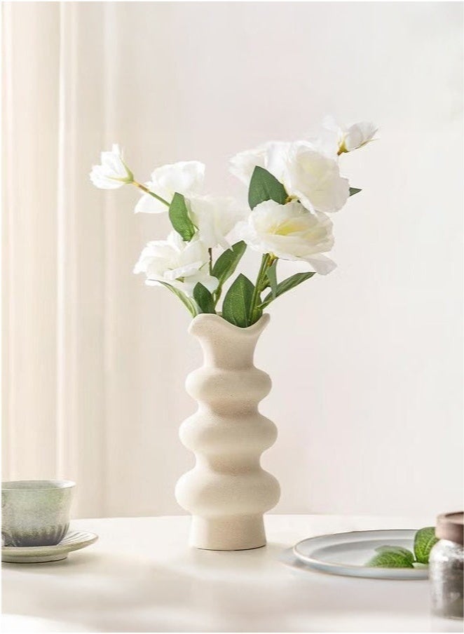 كيلا مزهريات خزفية بيضاء عصرية مزخرفة، قطعة واحدة، لديكور المنزل، مزهرية تجريدية بسيطة لعشب البامباس، مزهرية زهور بوهو، مزهرية كريمية أنيقة - Image 3