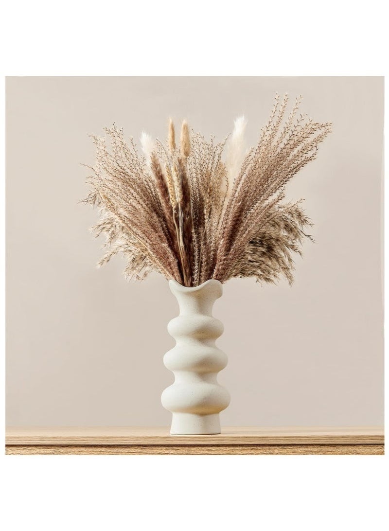 كيلا مزهريات خزفية بيضاء عصرية مزخرفة، قطعة واحدة، لديكور المنزل، مزهرية تجريدية بسيطة لعشب البامباس، مزهرية زهور بوهو، مزهرية كريمية أنيقة - Image 5