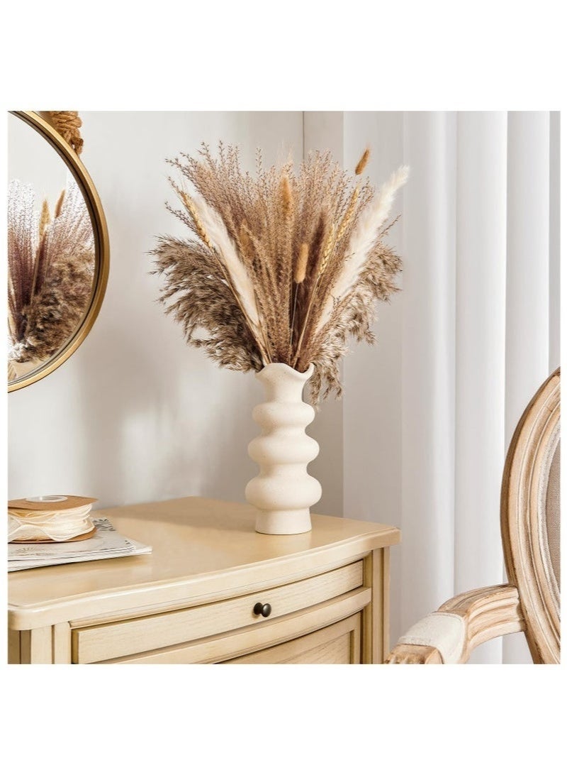 كيلا مزهريات خزفية بيضاء عصرية مزخرفة، قطعة واحدة، لديكور المنزل، مزهرية تجريدية بسيطة لعشب البامباس، مزهرية زهور بوهو، مزهرية كريمية أنيقة - Image 1