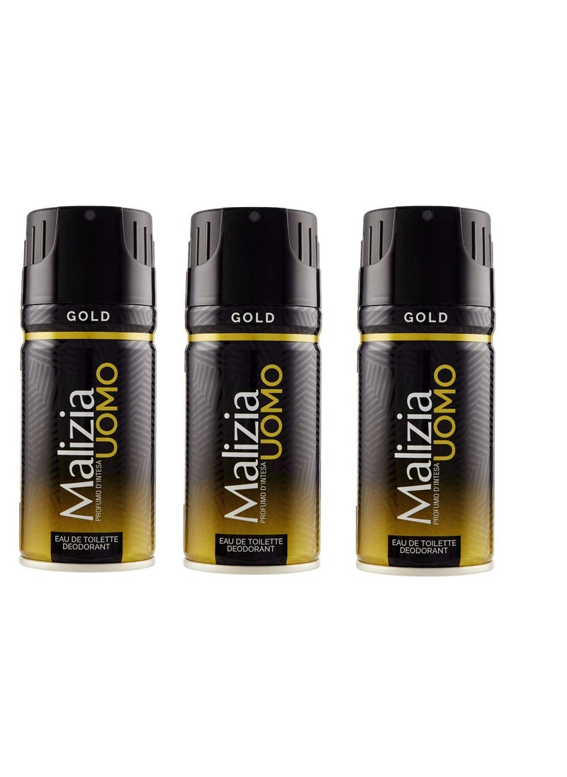 Malizia Uomo Malizia Uomo Deo Gold body spray 150ml (Pack of 3)  - Image 1