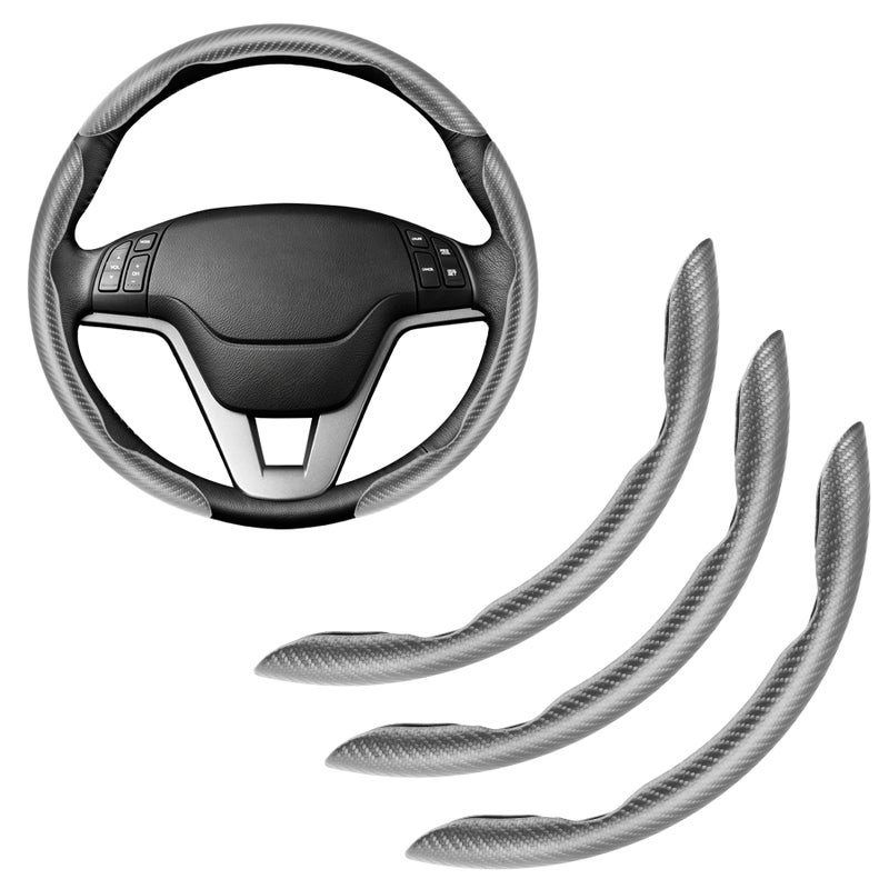 Amiss 3pcs Carbon Fiber AntiSkid Steering Wheel Cover Segmented Butterfly Design Universal 99 Car Wheel Cover Protector Grey