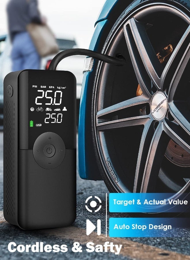 ضاغط هواء محمول لتضخيم الإطارات بشاشة LCD مزدوجة، مضخة هواء لاسلكية بضغط 150 PSI مع بطارية قابلة لإعادة الشحن سعة 6000 مللي أمبير للسيارات والدراجات النارية والكرات، غير مناسبة للشاحنات. - Image 4