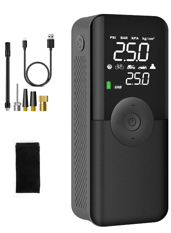 ضاغط هواء محمول لتضخيم الإطارات بشاشة LCD مزدوجة، مضخة هواء لاسلكية بضغط 150 PSI مع بطارية قابلة لإعادة الشحن سعة 6000 مللي أمبير للسيارات والدراجات النارية والكرات، غير مناسبة للشاحنات. - Image 1