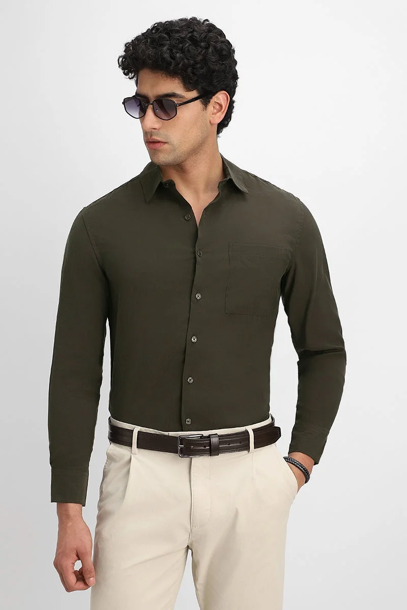 SNITCH Olive Regular Fit Shirt