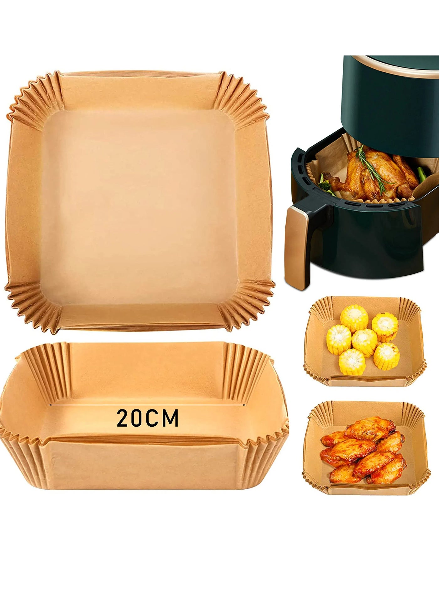 100 Pcs Air Fryer Disposable Paper Liner, 20cm Air Fryer Liners Square, Parchment Paper for Baking Roasting Microwave, Baking Paper for Air Fryer Water-proof,