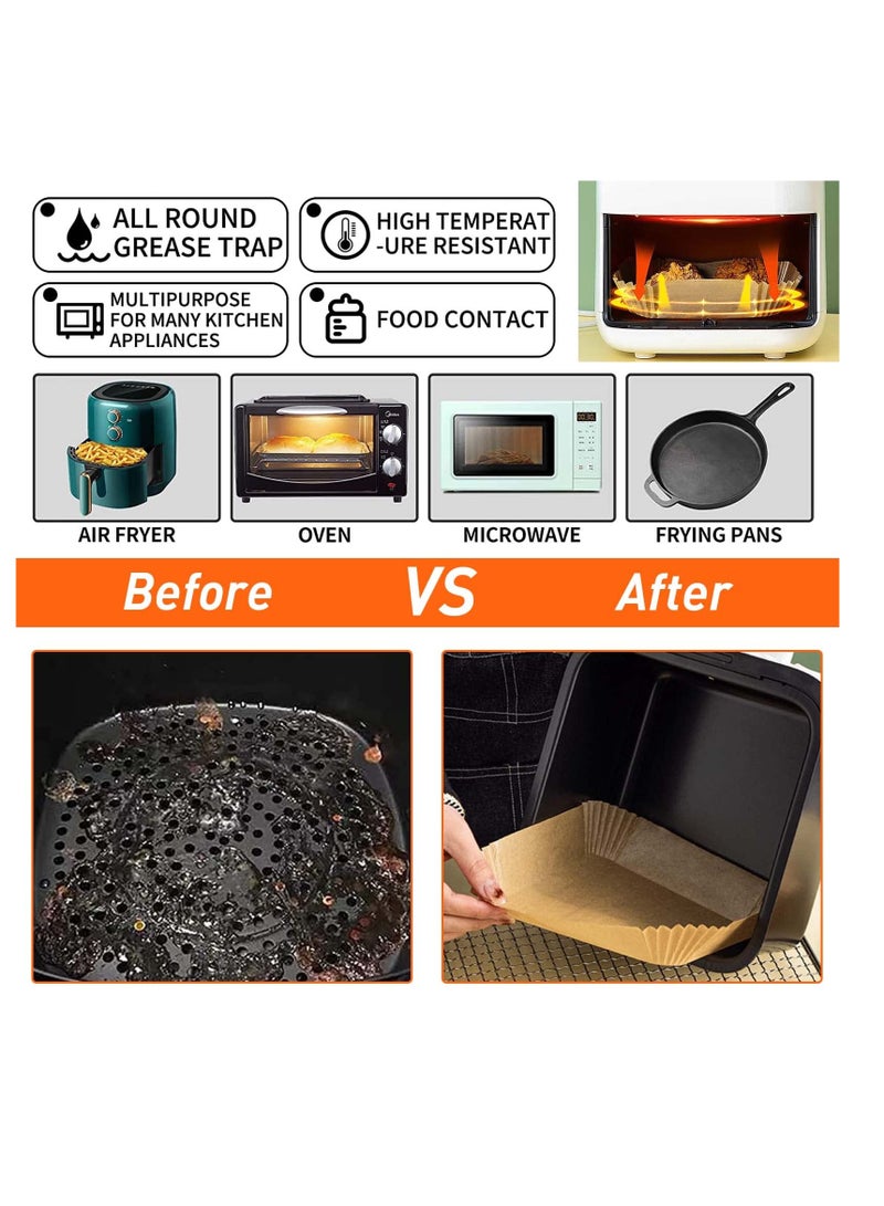 100 Pcs Air Fryer Disposable Paper Liner, 20cm Air Fryer Liners Square, Parchment Paper for Baking Roasting Microwave, Baking Paper for Air Fryer Water-proof,  - Image 2