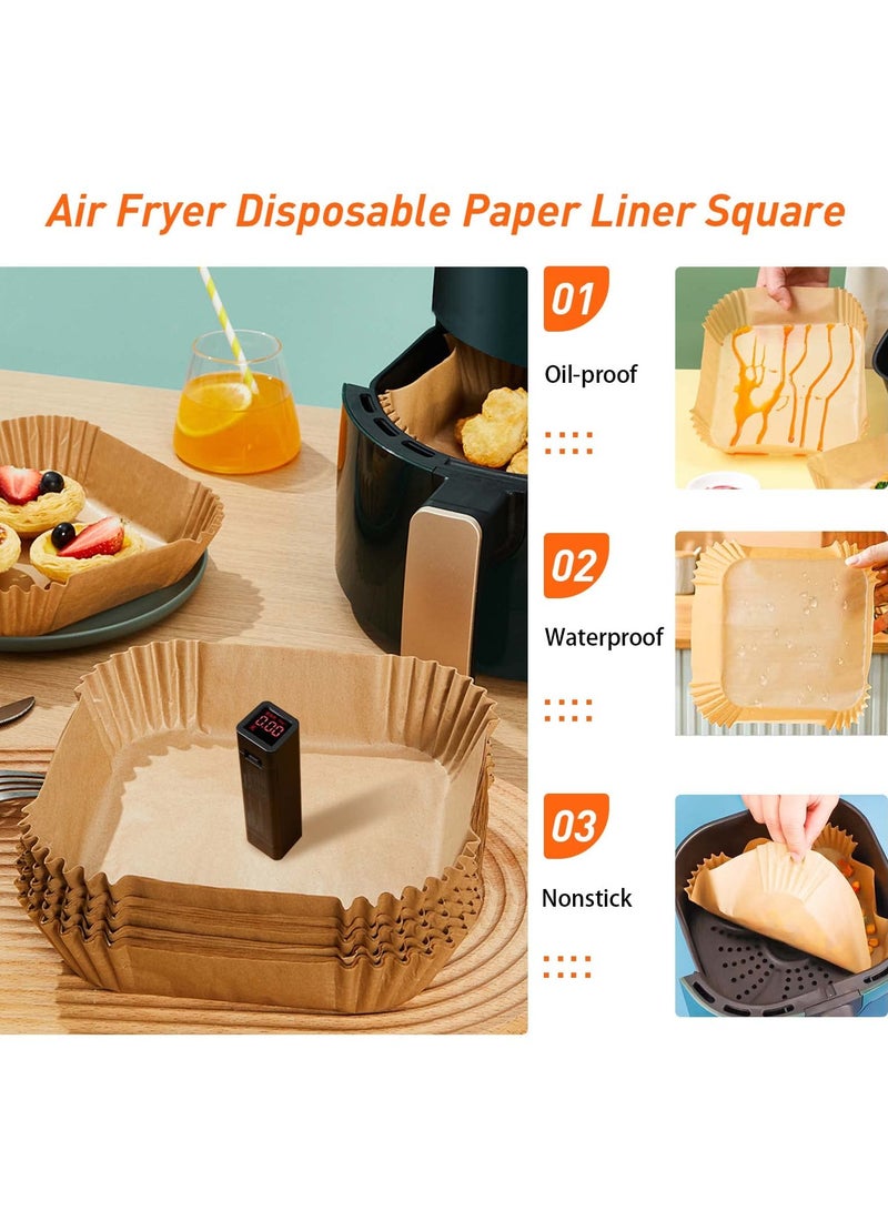 100 Pcs Air Fryer Disposable Paper Liner, 20cm Air Fryer Liners Square, Parchment Paper for Baking Roasting Microwave, Baking Paper for Air Fryer Water-proof,  - Image 5