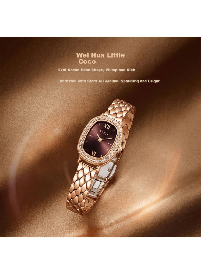 Fiyta Qingcheng Series, Chocolate Brown Dial With Rose Gold Steel Band Women's Watch, Holiday Gift For Wife - Image 3