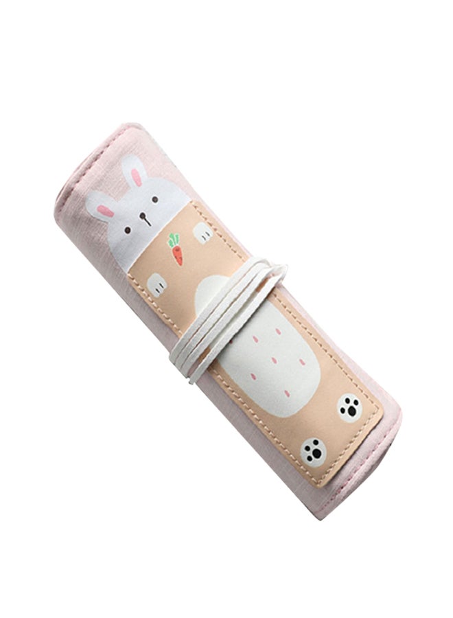 Loquat Cat Pattern Canvas Roll Up Pencil Case Pink/White