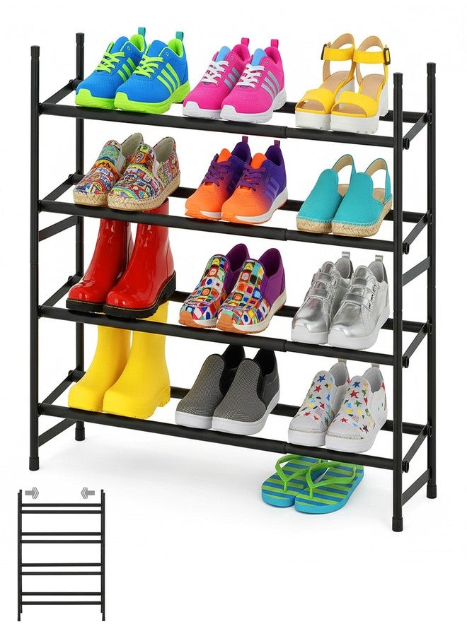 Displays By Jack 4-Tier Stackable Shoe Rack, Set of 2 Extendable Metal Organizers – Adjustable 24.4–45.5 in Width for Entryway, Closet, Bedroom - Image 1