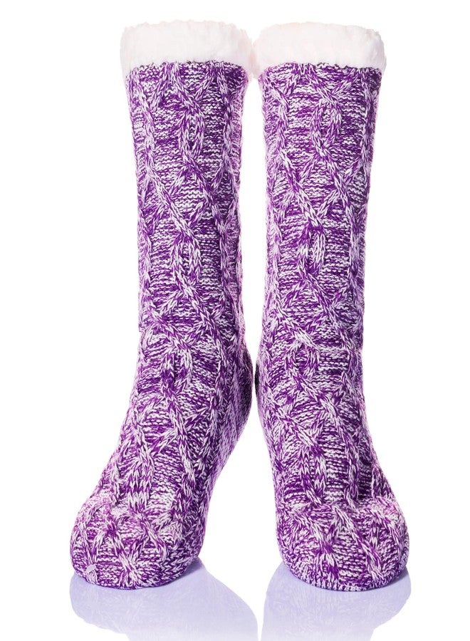 SeeyAN Slipper Fuzzy Socks For Womens Warm Winter Thick Fleece Lined Thermal Fluffy Non Slip Cozy Cabin Soft Socks With Grips (Purple#N) - Image 1