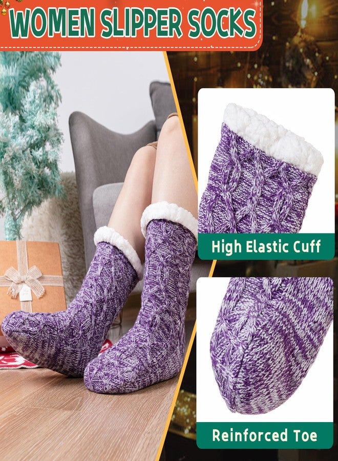 SeeyAN Slipper Fuzzy Socks For Womens Warm Winter Thick Fleece Lined Thermal Fluffy Non Slip Cozy Cabin Soft Socks With Grips (Purple#N) - Image 5