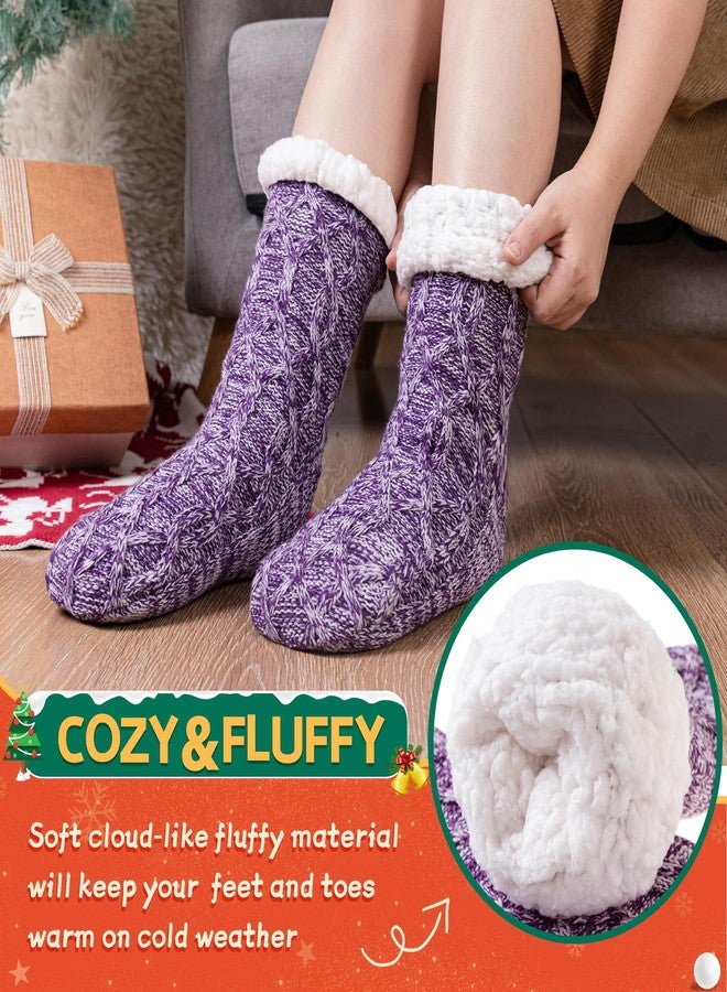 SeeyAN Slipper Fuzzy Socks For Womens Warm Winter Thick Fleece Lined Thermal Fluffy Non Slip Cozy Cabin Soft Socks With Grips (Purple#N) - Image 4