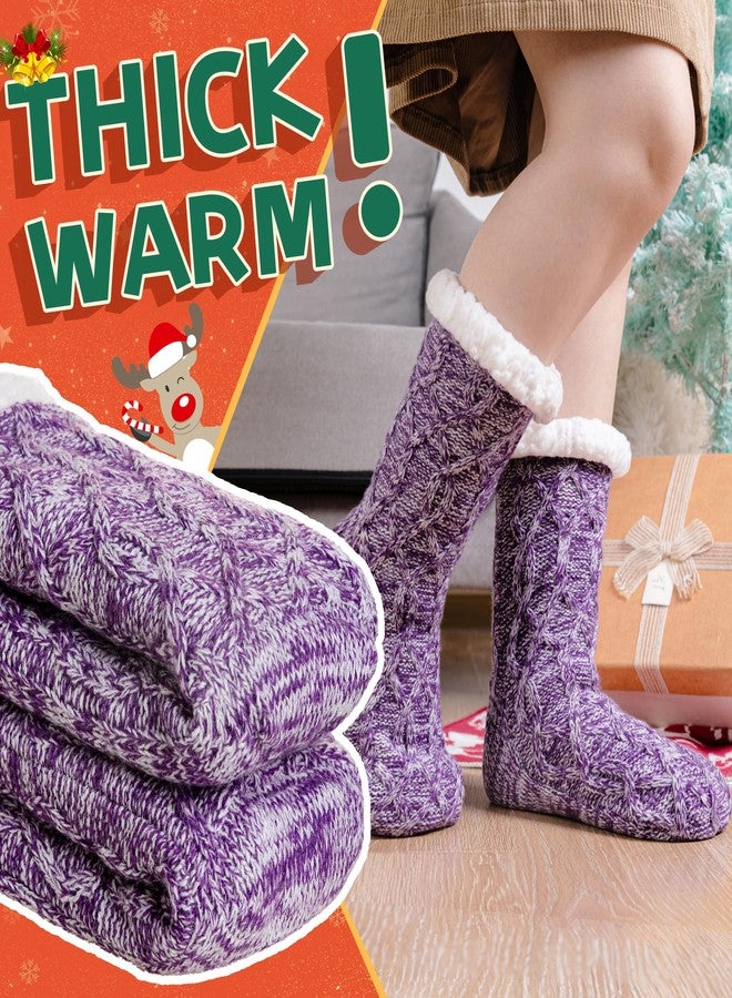 SeeyAN Slipper Fuzzy Socks For Womens Warm Winter Thick Fleece Lined Thermal Fluffy Non Slip Cozy Cabin Soft Socks With Grips (Purple#N) - Image 2