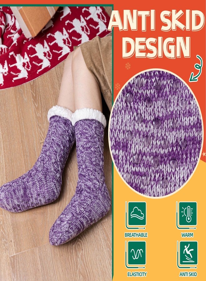 SeeyAN Slipper Fuzzy Socks For Womens Warm Winter Thick Fleece Lined Thermal Fluffy Non Slip Cozy Cabin Soft Socks With Grips (Purple#N) - Image 3