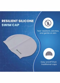 ENDLESS  Endless EL1019 Classic Comfortable Plain Silicon Swimming Cap | Silver | Material : Silicon | Elastic Waterproof Swimming Cap for Long and Short Hair with Thicker Edge | For Adults, Women and Men  - Image 2