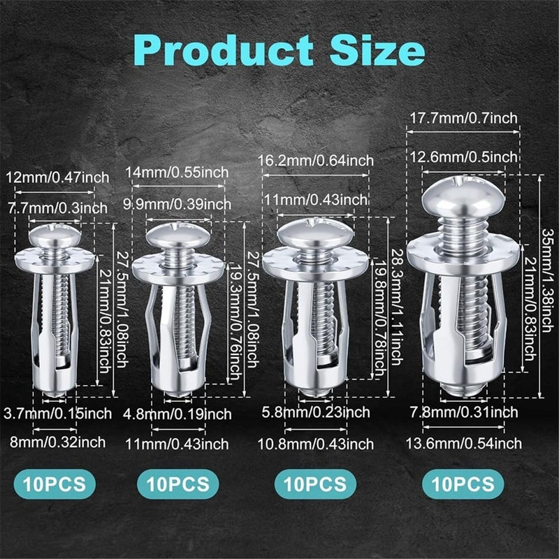 40 Pcs M4 M5 M6 M8 Leaf Nuts for Expansion Screws, Silver - Image 3