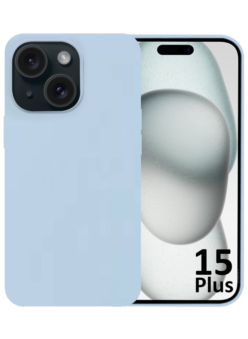 Silicone Case Cover for Apple iPhone 15 Plus, Slim Protective Cover with Microfiber Lining, Drop Protection - Light Blue - Image 2