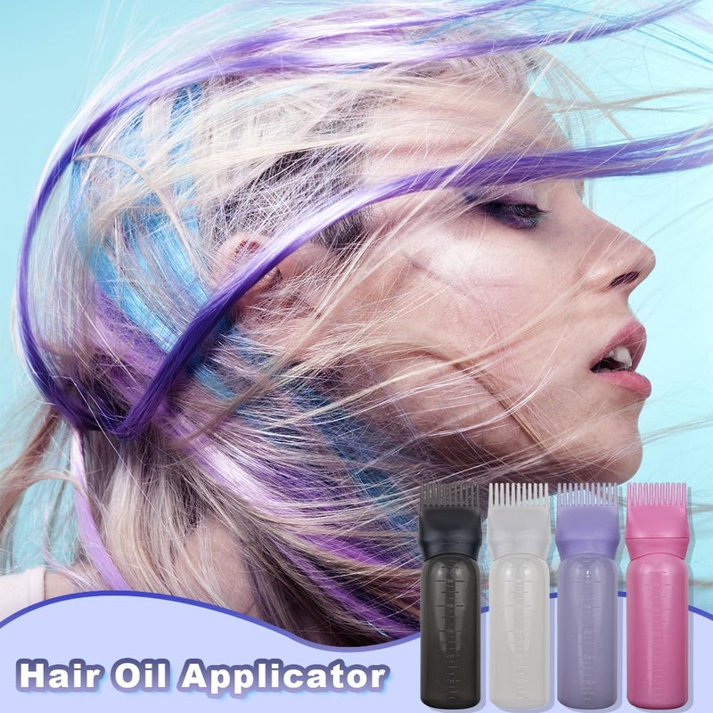 FZWONVUC 4 Pack Root Comb Applicator Bottle, Hair Oil Applicator, Oil Comb Applicator Bottle for Hair Dye Shampoos Hair Salons (Black+White+Purple+Pink) - Image 5