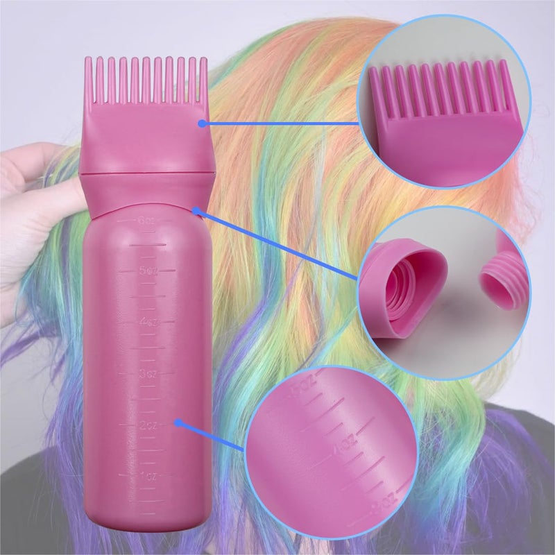 FZWONVUC 4 Pack Root Comb Applicator Bottle, Hair Oil Applicator, Oil Comb Applicator Bottle for Hair Dye Shampoos Hair Salons (Black+White+Purple+Pink) - Image 3