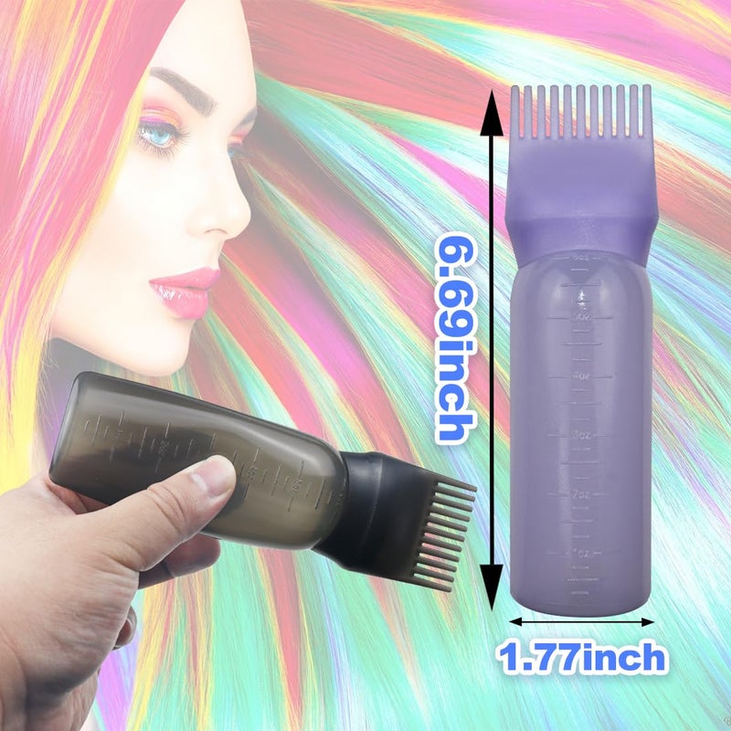 FZWONVUC 4 Pack Root Comb Applicator Bottle, Hair Oil Applicator, Oil Comb Applicator Bottle for Hair Dye Shampoos Hair Salons (Black+White+Purple+Pink) - Image 2