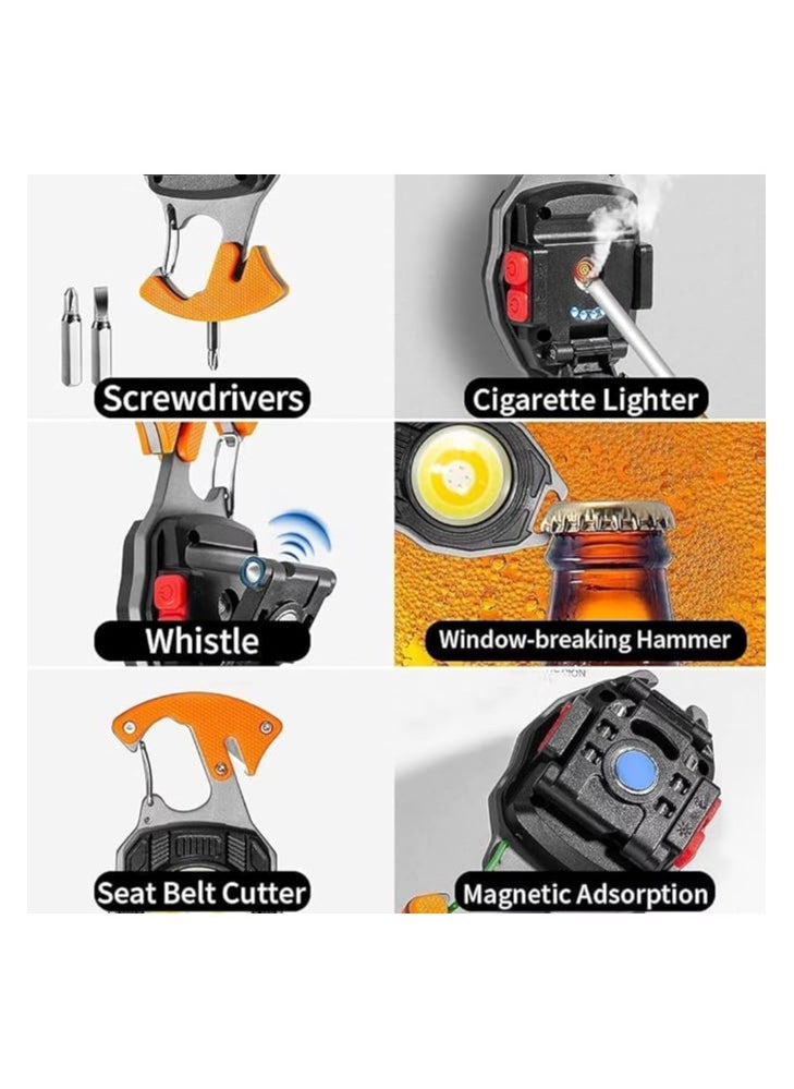 Bonzella Mini Portable LED Flashlight COB Keychain Led Light with Bottle Opener, Magnetic Base and Folding Bracket Mini Cob 800 lumens Night Fishing Camping Emergency Keychain Light (4 Modes)