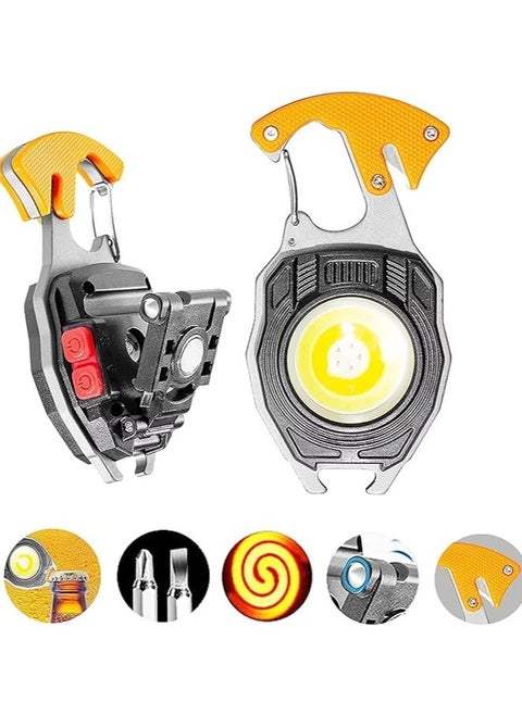 Bonzella Mini Portable LED Flashlight COB Keychain Led Light with Bottle Opener, Magnetic Base and Folding Bracket Mini Cob 800 lumens Night Fishing Camping Emergency Keychain Light (4 Modes)