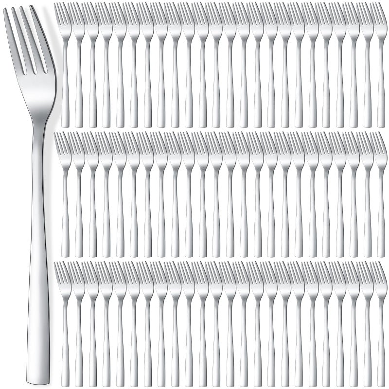 Minatee 100 Pieces Dinner Forks Bulk Set 8 Inches Stainless Steel Metal Forks Silverware Flatware Mirror Polished Salad Cutlery for Home Kitchen Restaurant Eating Silverware Utensils - Image 2